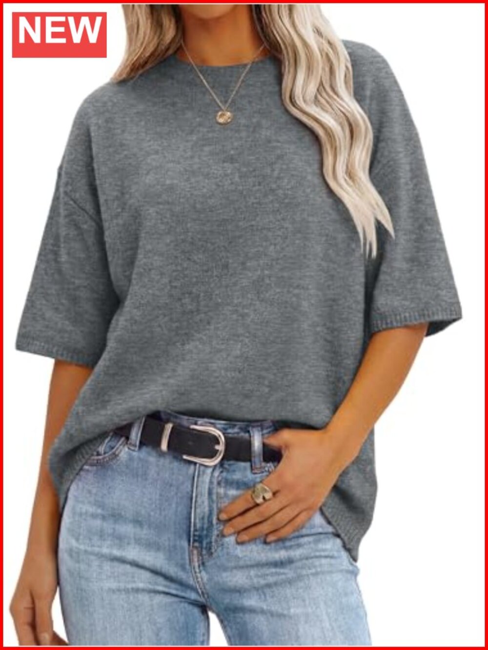Oversized Short Sleeve Knit Pullover Sweater Work Top
